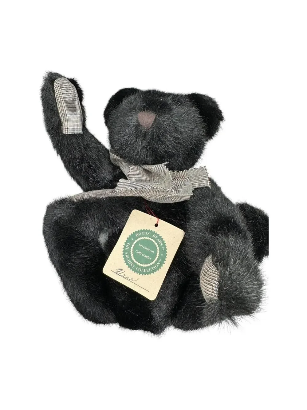 Boyds Bears The Archive Collection Black Teddy Bear #1364 Plaid Bow & Paws VTG